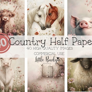 40 Seiten Junk Journal, Bilder vom Bauernhof, Highland Kuh, Schwein, Pferd, Schaf, Bauernhaus Scrapbooking, Decoupage, Grußkarte