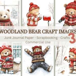 30 immagini clipart di orsi del bosco, bundle di illustrazioni ad acquerello, scrapbooking di diario spazzatura, decoupage, artigianato di carta, uso commerciale
