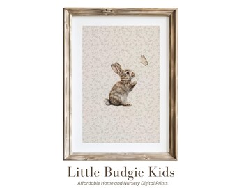 Watercolor Bunny Nursery Print: Boho Beige Woodland Art (Digital Download)