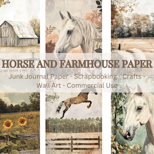 21 Páginas imprimíveis do diário de lixo do cavalo branco, vida na fazenda, scrapbooking, criação de cartões, artesanato faça você mesmo, clipart de fazenda, arte de parede de cavalo