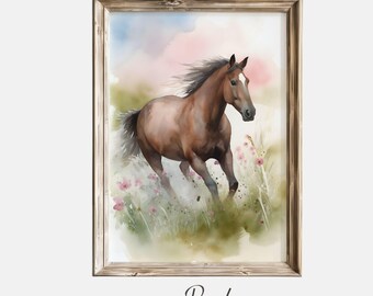 Aquarell Pferd Druck: Bauernhof Kinderzimmer Wandbild (Digitaler Download)