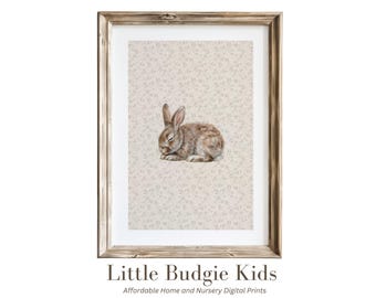 Watercolor Bunny Nursery Print: Boho Beige Woodland Art (Digital Download)