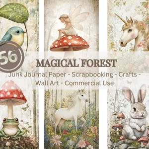 56 pages de journal indésirable de la forêt des bois, licorne fantastique, fée, lapin et animal clipart, parfait pour carte de voeux, scrapbooking, découpage