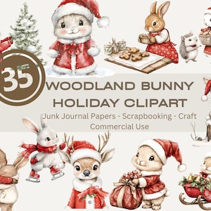 35 Clip Art di coniglietto del bosco, PNG Bundle di Clip Art di Natale, Clip Art invernale, Scrapbooking, Biglietti, Inviti, Uso commerciale
