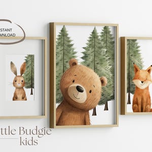 Woodland Nursery Prints: Watercolor Bear, Rabbit, Fox Set (Digital Download)