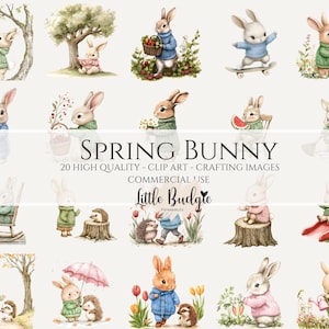 20 images clipart PNG de lapin de printemps pour la fête des mères, Pâques, journaux, faire-part, travaux manuels de scrapbooking, découpage, 3 bonus