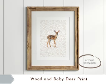 Baby Deer Watercolor Print: Boho Woodland Nursery Art (Digital Download)