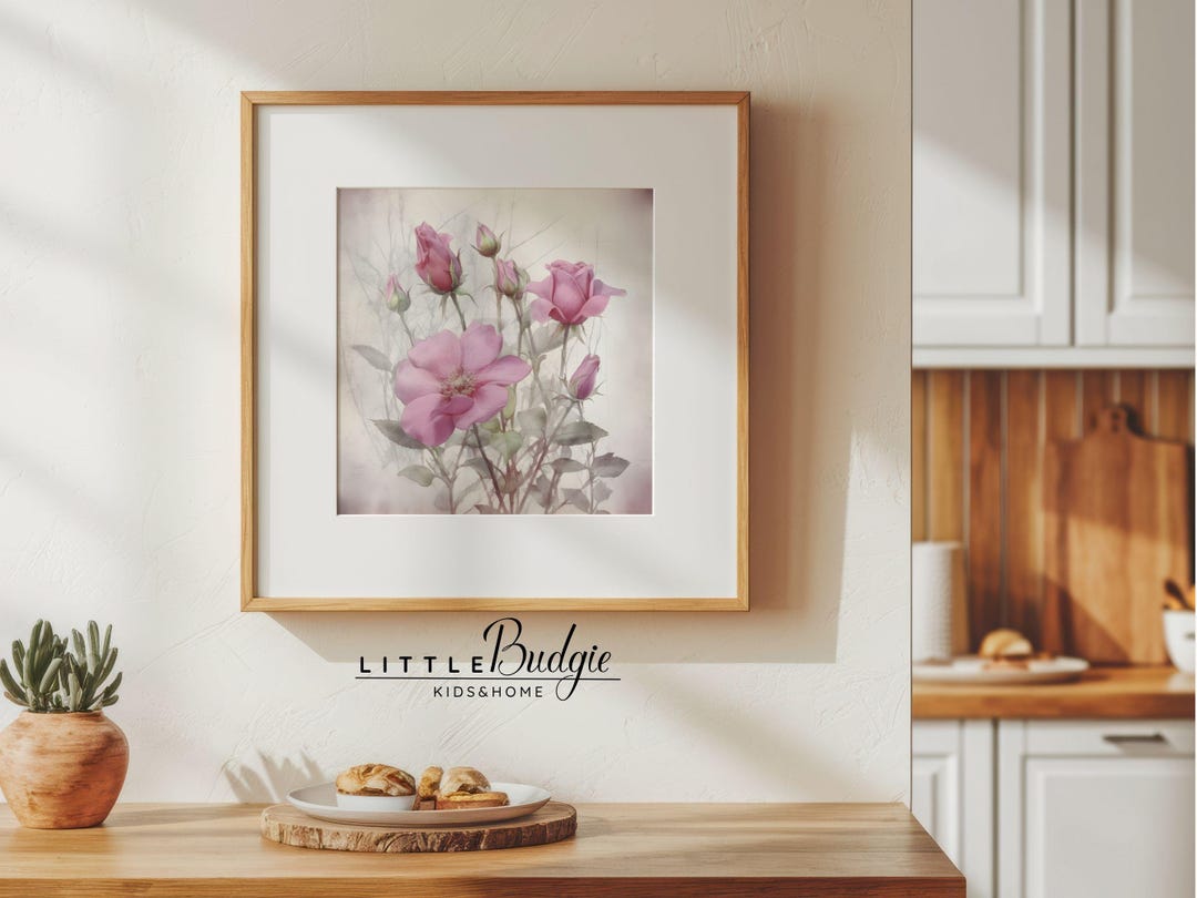 Rustic Pink Floral Watercolor Print - Farmhouse Wall Art (digital ...
