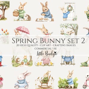 20 cliparts lapin, mignon lapin images PNG pour le printemps, fête des mères, journaux, faire-part, travaux manuels de scrapbooking, découpage, 3 bonus