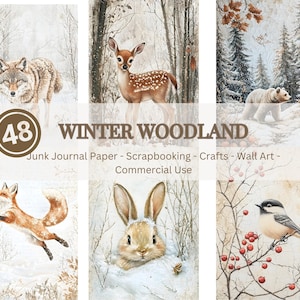 48 pagine di diario con animali del bosco / Coniglietto, lupo, orso, scoiattolo, cervo, scrapbooking, decoupage / uso commerciale