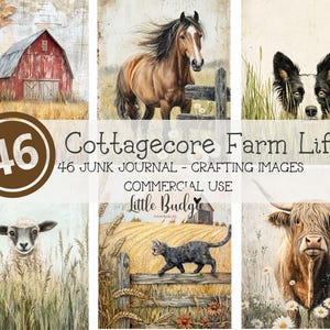 46 immagini rustiche di Junk Journal di fattoria / Vita di campagna / Mucca delle Highlands, pecora, cavallo, gufo, trattore, fattoria Clip Art / Scrapbooking / Decoupage