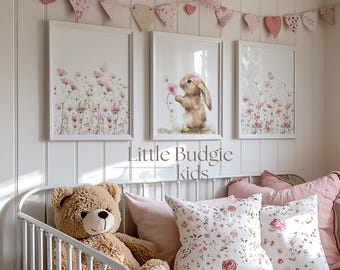 Bunny Watercolor Nursery Prints: Floral Woodland Art (Digital Download)