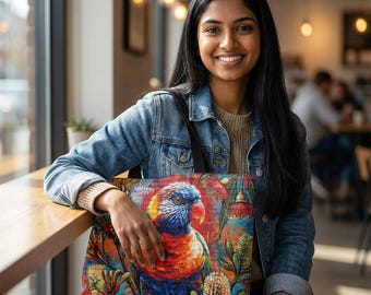 Bolsa de fin de semana con estampado de loros coloridos / Estampado de aves botánicas