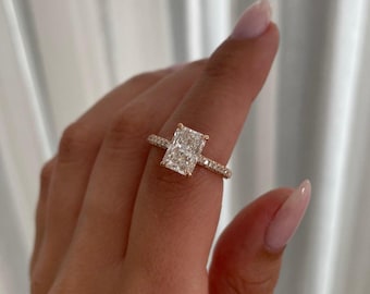 Radiant Cut 3.00tcw Lab Diamond Ring | IGI Certified | Rose Gold with Hidden Halo Design