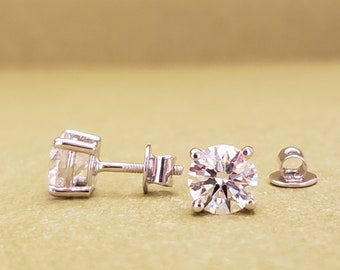 2 Karat D VVS2 IGI zertifizierte Diamant Ohrstecker 14k Weißgold Korb Pushback