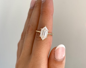 2.60tcw Hexagon Lab Diamond Engagement Ring | Hidden Halo | IGI Certified | DEF VVS | Custom Gold