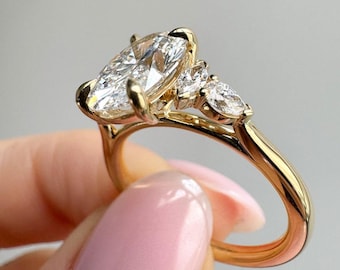 Oval 4.40tcw Lab Grown Diamond Cathedral Engagement Ring | Marquise Side | IGI Certified