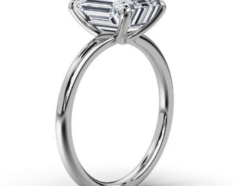 Engaste para anillo de diamantes cultivados en laboratorio de talla esmeralda de 5,59 ct en platino