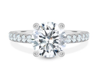 2.72 Carat 4 Claw Pavé Round diamond 8.5mm Solitaire Hidden Halo ring