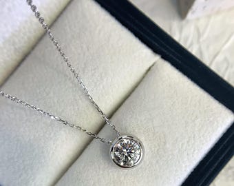Runde 1.00ct Labor gewachsene Diamant Lünette Stil Halskette, D-E-F Farbe, VVS-VS Klarheit - IGI zertifizierte Halskette