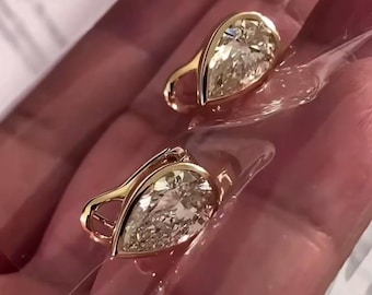 Birne 3.00tcw Labor gewachsene Diamant-Ohrringe im Englischen Look, Farbe D-E-F, VVS-VS Klarheit - IGI-zertifiziert