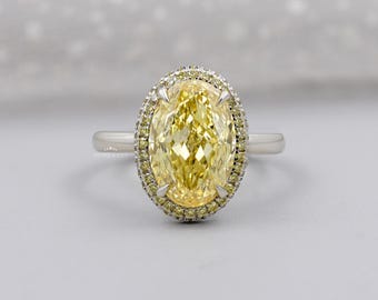 Fancy Yellow Diamond Oval Cut Double Halo Engagement Ring For Women | IGI Certified