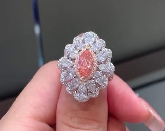 Marquise Fancy Pink 3.50tcw Lab Grown Diamond Pear And Round Halo Pave Engagement Ring, VS Clarity - IGI Certified