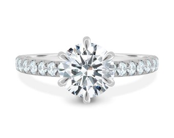 4.18 Carat Round diamond 6 Claw Pavé Solitaire Hidden Halo Diamond ring