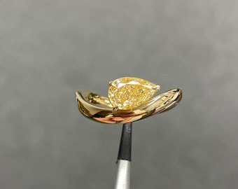 Pear Fancy Brownish Yellow 1.00ct Lab Grown Diamond Basket Wave Engagement Ring, VS Clarity - IGI Certificate