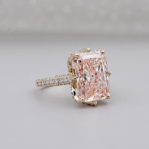 Fancy Pink Radiant Cut Diamond Ring With Pave Band | Yellow Gold | IGI Certified image 2