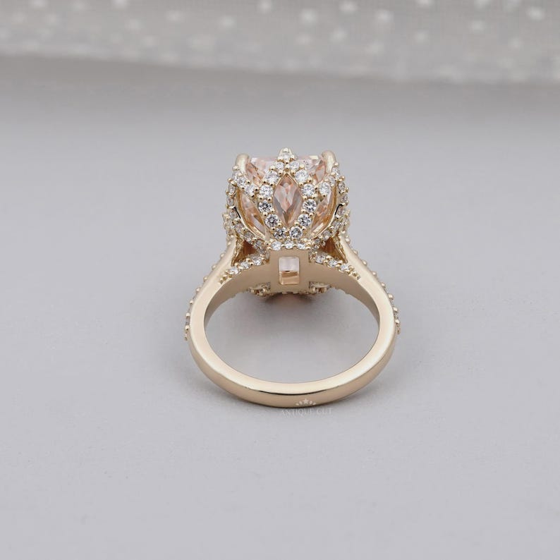 Fancy Pink Radiant Cut Diamond Ring With Pave Band | Yellow Gold | IGI Certified image 4