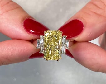 Radiant 6.00tcw Fancy Yellow Lab Diamond Ring | VVS–VS | IGI Certified Gold Ring