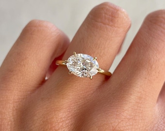Oval Lab Grown Diamond East-West Engagement Ring Solitaire IGI  Certified