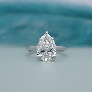Pear 4.60tcw Lab Grown Diamond Engagement Ring | Hidden Halo | IGI Certified | D-E-F Color, VVS Clarity | 14K/18K Gold or Platinum