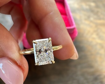 Radiant Diamond 1.60 Carat Lab Grown Hidden Halo Solitaire diamond ring