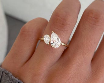 Toi Et Moi 1.65ct Lab Grown Diamond Ring | Double Pear | IGI Certified | 10k 14k 18k Gold or Platinum