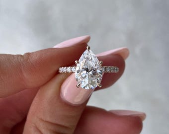 3.30tcw Pear Shape Lab Diamond Ring | Hidden Halo Design | Rose Gold | Certified IGI