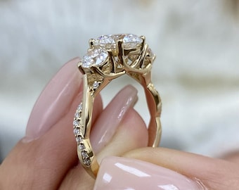 2.2CT Round Diamond 14K Yellow Gold 3Stone Ring / Three Stone Engagement Ring/ 14K Yellow Gold Ring for your Pretty Lady / Girlfriend