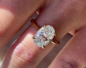 3.00ct Oval Lab Grown Diamond Cathedral Engagement Ring | IGI Certified | Yellow Gold