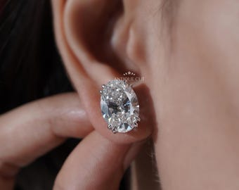 Oval Stud Earrings with Claw Double Prongs in White Gold | IGI Certified Lab Grown Diamond Fine Jewelry Gift for Women