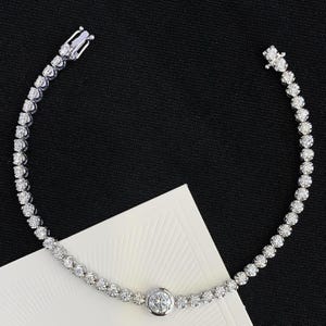 6.50tcw Round Lab Grown Diamond White Gold Bezel Tennis Bracelet, D-E-F Color, VVS-VS Clarity - IGI Certified