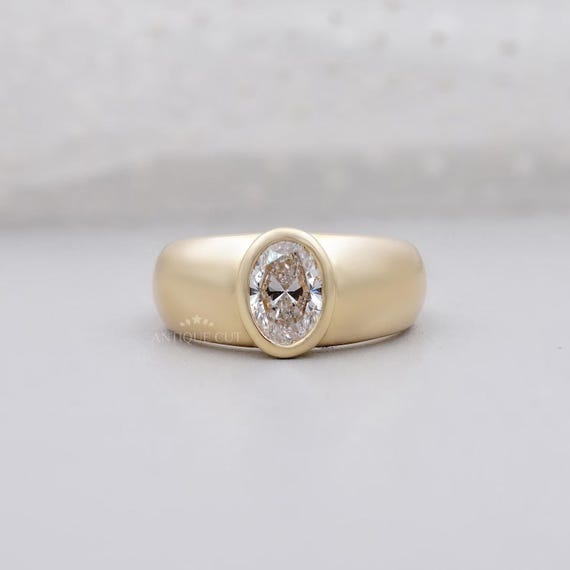 Oval Lab Created Diamond Engagement Ring With Bezel Set | IGI Certified