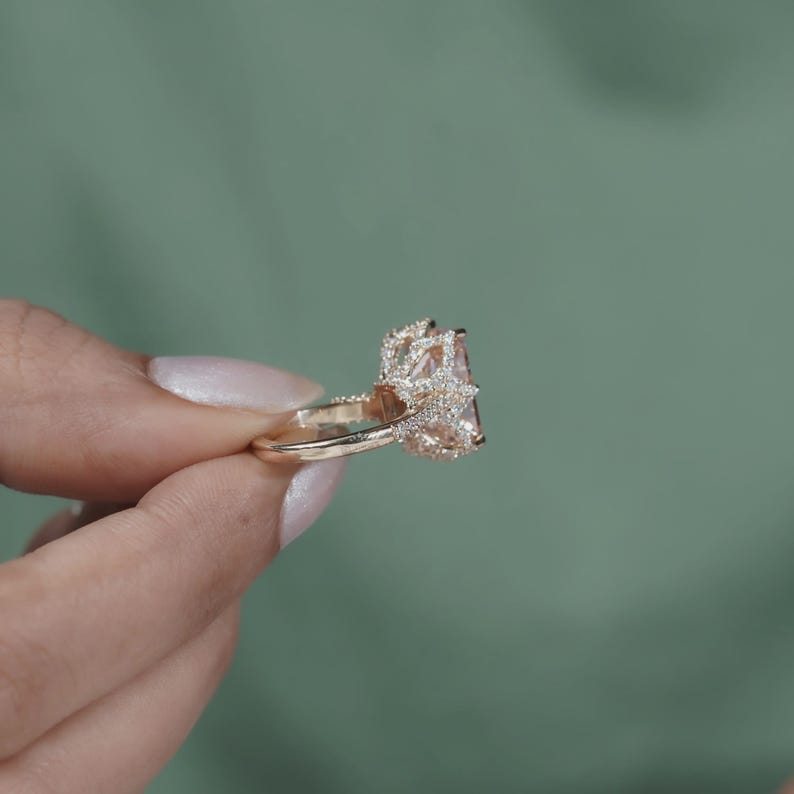 Fancy Pink Radiant Cut Diamond Ring With Pave Band | Yellow Gold | IGI Certified image 8