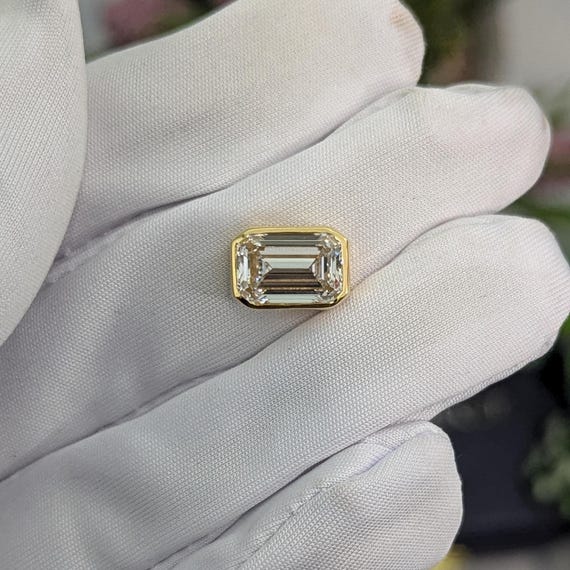 3.00ct Emerald Cut Lab Grown Diamond Bezel Pendant | IGI Certified | EF VS | Yellow Gold Diamond Pendant (No Chain)