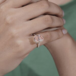 Fancy Pink Radiant Cut Diamond Ring With Pave Band | Yellow Gold | IGI Certified image 7
