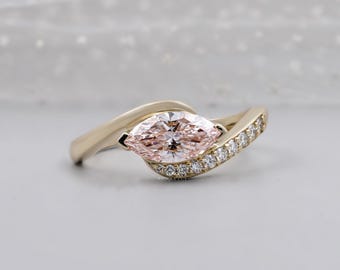 Fancy Pink Marquise Cut Diamond Engagement Ring | Bypass Design with Round Side Stones |  Fine Jewelry for Women | IGI Certified