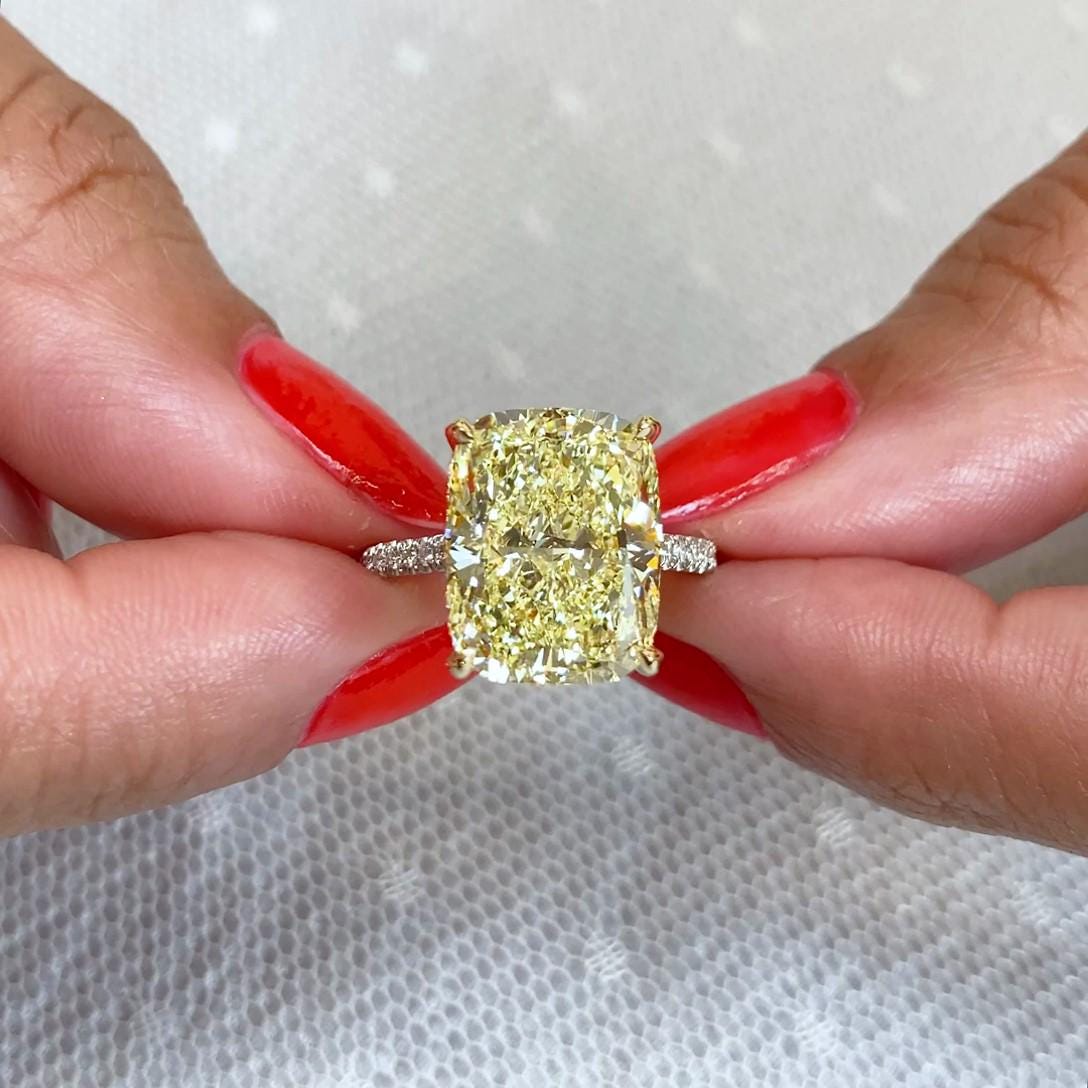8.00tcw Cushion Fancy Yellow Lab Diamond Ring | IGI Certified