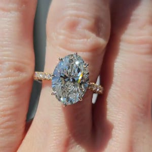 Oval 5.00tw Lab Grown Diamond Double Hidden Halo Engagement Ring, D-E-F Color, VVS-VS Clarity - IGI Certificate