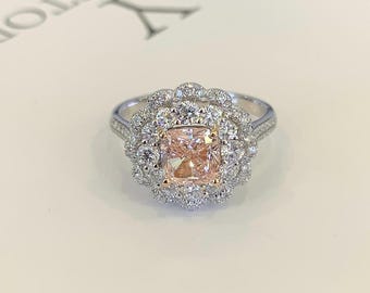 Fancy Pink Cushion 3.50tcw Lab Diamond Double Halo Ring | IGI Certified VVS–VS Clarity