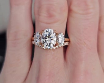 Ensemble de bagues ovales en diamant de laboratoire de 3,50 cts | Halo caché + anneau rond | Éthique | Certifié IGI